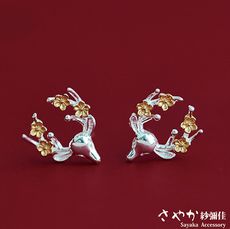 【Sayaka紗彌佳】純銀 耶誕元素文創手工花朵麋鹿耳環 耳針款