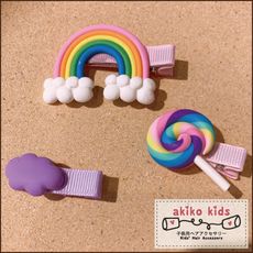 【akiko kids】Sunny Girl可愛彩虹棒棒糖造型兒童髮夾三件組