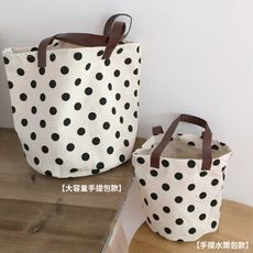 【Sayaka紗彌佳】日系休閒時尚圓點造型皮質握把大容量手提包
