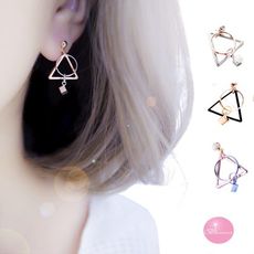 韓國小三角幾何耳環 夾式 針式 925銀針 【Bonjouracc】