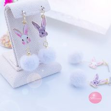 韓國小兔毛球 耳環 夾式 針式 鋼針 夾式耳環【Bonjouracc】