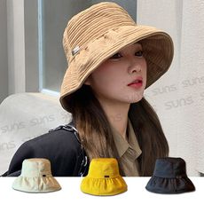 時尚高級摺皺復古漁夫帽 四色 透氣遮陽帽 網紅流行款 高質感百搭漁夫帽
