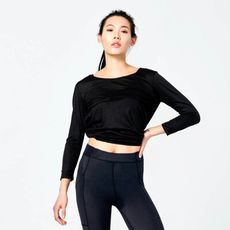 ANN RENA REYES | 背部綁帶款薄長袖上衣 - 黑（運動罩衫.瑜伽.健身)