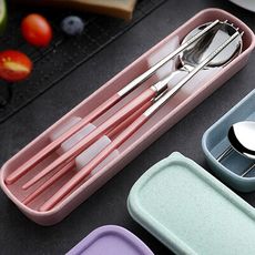 彩色烤漆餐具兩件組 不銹鋼餐具組 環保餐具 湯匙 筷子 J3002