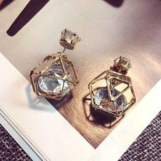 水晶魔方珍珠時尚氣質耳環 G1915