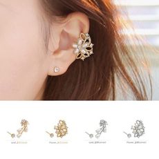 鑲水鑽珍珠甜美花朵耳環 G1851