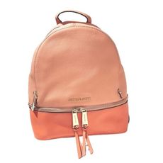 送禮 Michael Kors 專櫃款 粉+橘撞色小牛皮後背包-附提袋 #30S6GEZB1T