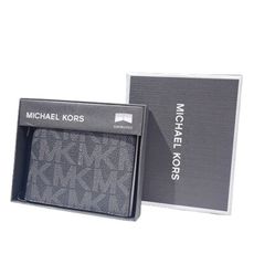 Michael Kors 黑色MK字樣LOGO雙摺PVC材質男夾禮盒 #86F2SMNF5B