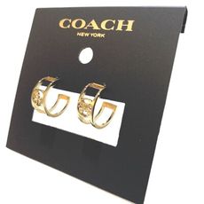 COACH 限量款 金色馬車LOGO造型圓圈耳環 #5969