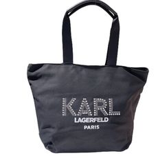 Karl Lagerfeld  極致黑色晶鑽字母時尚側肩大包 #LH9BG807