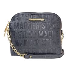 Steve Madden 黑色真皮字母浮雕側肩/斜背兩用包 #DT517050