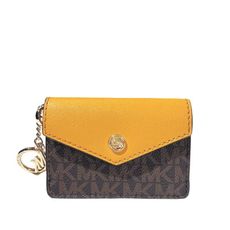 Michael Kors 深咖啡黃色PVC材質MK字樣鑰匙零錢包 #35F0GW9D1B