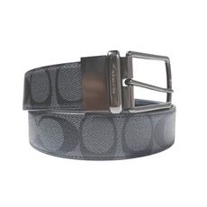 COACH 黑灰色PVC+皮革兩面用皮帶 -附禮盒 #64825