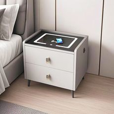 052【E家工廠】免組裝智能床頭櫃 帶無線充電 多功能床邊櫃  臥室床頭櫃 50公分雙抽床頭櫃