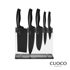 【義大利CUOCO】粉末鋼5刀6件組(切片刀、廚師刀、三德刀、萬用刀、果皮刀、刀座)