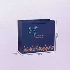 深藍卡碎花蝴蝶結紙袋【橫2款-30×12×27cm】