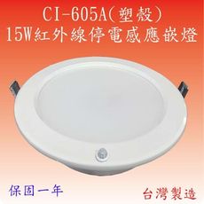 CY-605A  15W紅外線停電感應嵌燈(鋁殼-台灣製造)【滿2000元以上送一顆LED燈泡】