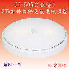 CI-505D 20W紅外線停電感應吸頂燈(銀邊-台灣製造)(滿2000元以上即贈送LED燈泡一顆