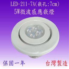 LED-211-7A 5W微波感應嵌燈(嵌孔7cm-台灣製造)【滿2000元以上送一顆LED燈泡】