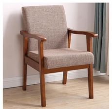 實木靠背椅 帶扶手電腦椅書桌椅家用沙發椅單人麻將椅子布藝老人椅