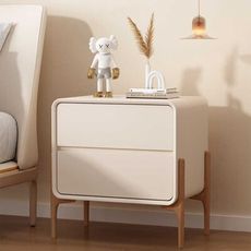 現貨 輕奢免組裝床頭櫃 收納櫃 實木現代極簡意式臥室櫃 抽屜櫃  置物櫃 皮質床邊櫃