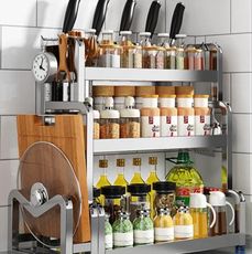 304不鏽鋼廚房置物架 台面廚具收納刀架 多功能醬油瓶調味品調料架