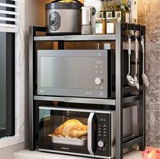 可伸縮廚房置物架 微波爐烤箱架子 家用雙層台面桌面電飯鍋收納支架 雙層加粗