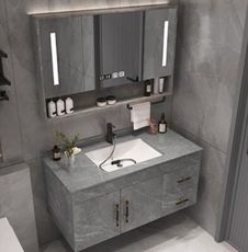 智能浴室櫃 輕奢岩板浴室櫃組合 實木現代簡約衛生間洗漱台洗手洗臉盆櫃 套裝100公分
