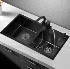 黑色納米廚房手工盆 水槽 雙槽 加厚304不鏽鋼家洗菜盆 洗碗盆 大單槽