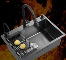 洗菜盆 納米黑色廚房水槽 SUS304不鏽鋼大單槽 家用手工洗菜盆洗碗池台下盆
