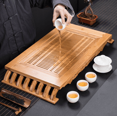 大號竹製孔明抽屜式排水茶盤簡約功夫茶具茶臺家用茶托盤儲水茶盤