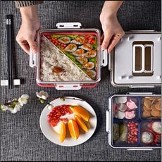 一件免運 普業三層飯盒日式分隔便當盒保鮮可微波爐加熱塑膠飯盒密封帶蓋 餐盒 便當盒 和風三層塑料保鮮