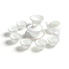 一件免運 功夫茶具套裝整套脂白茶具蓋碗茶杯陶瓷茶具公道品茗杯子 - 整套脂白圓平蓋碗茶具