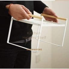 北歐風白色鐵藝木柄多層置物架廚房櫥櫃櫃子桌面整理收納儲物架子 - c款大號