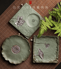 創意蓮花壺承大容量家用隔熱養壺墊排蓄兩用小幹泡盤日式壺墊