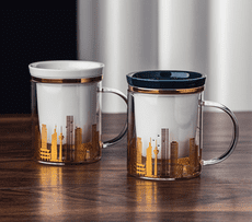 茶水分離杯玻璃杯帶把家用水杯帶蓋男辦公室用水晶泡茶杯可愛簡約