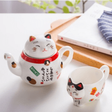 出口日本招財貓陶瓷水壺套裝 花茶壺杯咖啡壺創意泡茶壺茶具