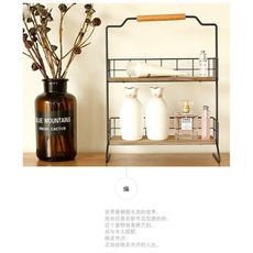 復古鐵藝落地式雙層置物架儲物架化妝品簡約桌面收納展示架整理架