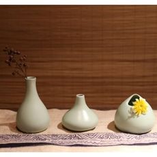 日式清新陶瓷小花瓶擺件花插 手工冰裂汝窯花瓶三件套 茶道花器
