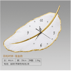 北歐客廳挂鍾靜音裝飾時鍾挂牆創意時尚簡約現代家用輕奢鍾表個性 - 羽毛挂鍾+羽毛組合箔金款