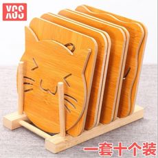 家用木質餐墊隔熱墊創意餐桌墊防燙盤子墊子家用鍋墊碗墊茶杯墊子 - 11件套8片不同圖案盤墊+2片鍋墊
