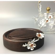 紫蘭軒*免運實木梅花 壺承純錫壺托 幹泡盤圓形黑檀木茶墊紫砂壺壺墊茶道零配 - 檀木壺承-梅枝款