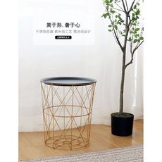 北歐ins鐵藝臟衣籃簡約金屬置物筐臟衣服收納筐帶蓋小茶邊幾圓桌 - 小號