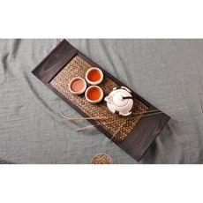 星洋家居竹編長方形日式茶臺功夫茶具托盤實木幹泡茶盤木托盤茶道配件 - 50*15托盤
