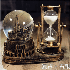 創意發光創意旋轉沙漏水晶球埃菲爾鐵塔音 樂盒擺件