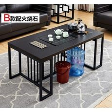 一件免運 火燒石功夫茶桌簡約現代創意不鏽鋼大理石泡茶台辦公茶幾帶電磁爐 -  e款玻璃面+烏金石盤+