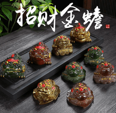 熱水變色茶寵擺件鴻運當頭招財金蟬茶玩精品可養茶盤茶臺茶室茶具配件飾