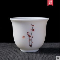 德化 手繪 白瓷 茶杯 陶瓷 品茗杯 功夫 茶具 大號 主人杯 個人 茶盞 單杯 羊脂 玉瓷 珍藏瓷
