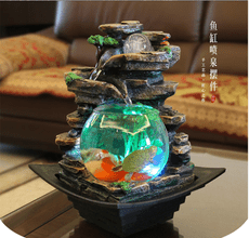 創意魚缸裝飾招財擺件客廳茶臺辦公桌面假山流水生財噴泉喬遷禮品