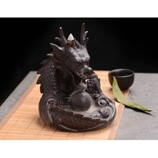 星洋家居仿古倒流香爐陶瓷家用室內大號創意擺件 茶道觀賞檀香爐生動有韻 - 龍珠雲盤陶